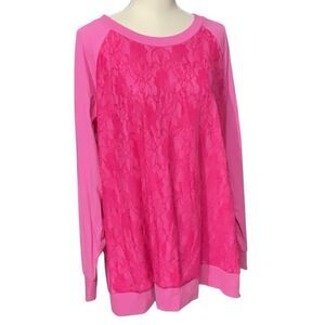 DG2 by Diane Gilman Raglan Pink Lace Front Lightweight Sweatshirt NWT Size 1X